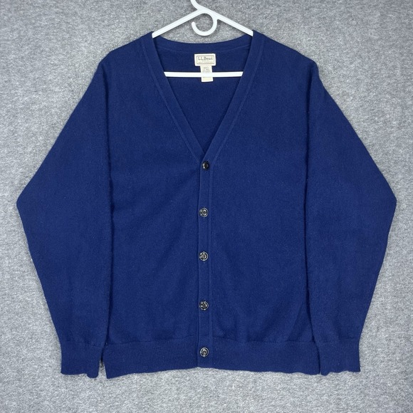 LL Bean Cardigan Sweater Mens L Blue Grandpa 100% Cashmere Button up